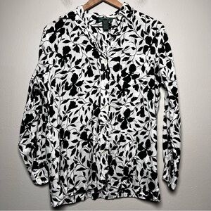 Lauren Ralph Lauren Women Top Medium White Leaf Novelty Button Front Lightweight
